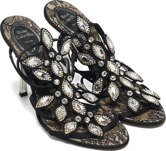 Rene Caovilla 100mm crystal-lace embellished heeled sandals - women - Satin/Leather/Leather - 37 - Black