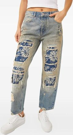 Free People Jeans a fiori con effetto vissuto - Blu