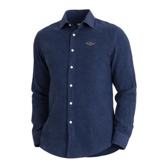 Aeronautica Ca 1321Uct 03089 Linnen Overhemd - Heren - Casual Overhemden - Blauw - M - Linnen - Overhemden