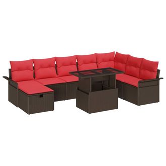vidaXL Conjunto De Sof&aacute; De Jard&iacute;n Con Coj&iacute;n 9 Pcs Marr&oacute;n Polirat&aacute;n Vidaxl