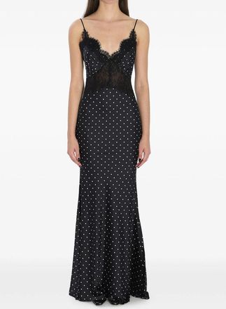 Self Portrait Polka Dot Satin Lace Maxi Dress