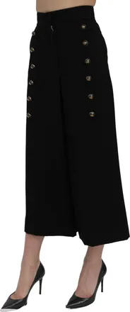 Dolce & Gabbana Black High Waist Wide Leg Cropped Womens Pants