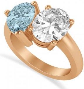 Allurez Pear/Oval Diamond & Aquamarine Toi et Moi Ring 18k Rose Gold (6.00ct)