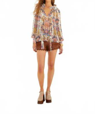 Farm Rio Sea Garden Ruffled Long Sleeve Blouse In Off-White