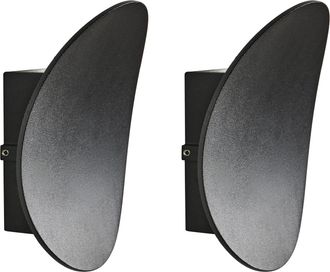 Beliani Conjunto De 2 L&aacute;mparas Led De Pared Exterior Redondas Decorativas Iluminaci&oacute;n Moderna De Aluminio Negro Meusse