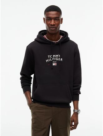 Tommy Hilfiger Mens Hilfiger Arch Logo Flex Fleece Hoodie - Black - XXL
