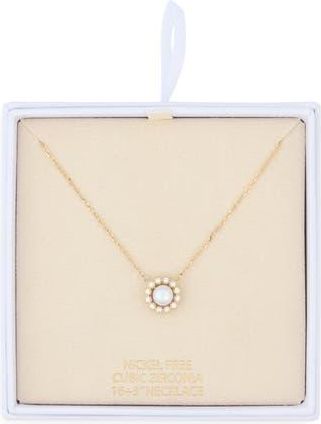 Nordstrom Rack Faux Pearl Cubic Zirconia Halo Pendant Necklace in Clear- White- Gold at Nordstrom Rack