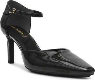 Anne Klein Rosalind Croc Embossed Ankle Strap Sandal in Black Patent at Nordstrom, Size 9.5