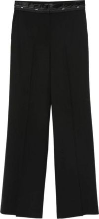 Msgm Palazzo Broek met logo riem - Dames - Wijde Broeken - Zwart - M - Wol - Broeken