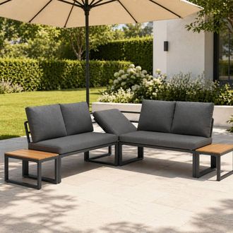 Merax Grey 5 Seater Modular Patio Lounge Sofa Set with Wood Tables
