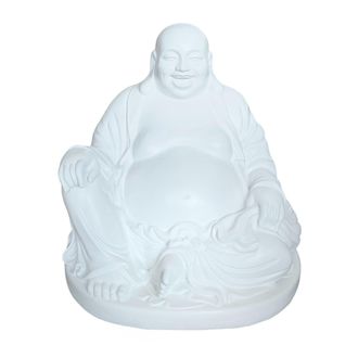 Relaxdays Relaxdays Figura Budai Sonriente, 45 Cm, Decoraci&oacute;n Vintage Jard&iacute;n Y Sal&oacute;n, Resistente A Intemperie Y Heladas, Blanca