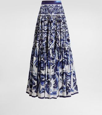 Dolce & Gabbana DG EXCLUSIVE Dolce & Gabbana Majolica-print Long Poplin Skirt - Woman Skirts Print 36