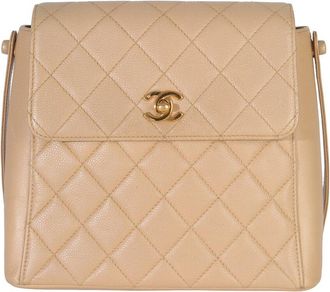 Chanel Beige Quilted Caviar Leather CC Shoulder Handbag (Authentic Pre-Loved)