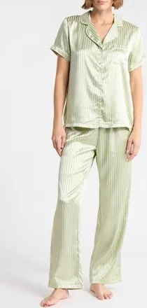 Tart Ginnie Satin Pajamas in Shadow Stripe -Celery at Nordstrom Rack, Size X-Large
