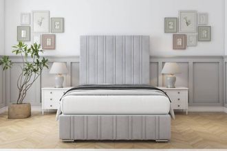 Sloomy Langston Naples Deep-Sided Bed Frame With 50 Upholstered Headboard in Silver | Size: Double