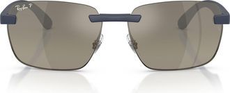 Ray-Ban 59mm Polarized Rimless Sunglasses in Sand Dark Blue /Grey at Nordstrom