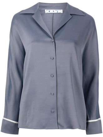 Off-white logo-print pajama shirt - women - Virgin Wool/Viscose - 40 - Blue