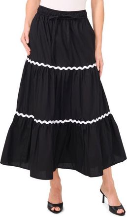 CeCe by Cynthia Steffe Rickrack Trim Maxi Skirt in Rich Black at Nordstrom, Size Medium