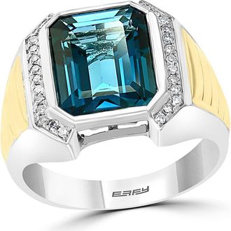 Effy Mens Diamond & London Blue Topaz Two-Tone Signet Ring at Nordstrom Rack, Size 10