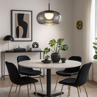 Globo Lighting Lampada a sospensione Lampada a sospensione LED regolabile in altezza per tavolo da pranzo lampada a sospensione in vetro fumé nero, 6W 400lm bianco