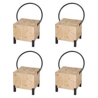Hhg Hhg - Juego De 4 Sillas De Comedor 601, Taburete Silla De Visita, Metal Industrial Madera Maciza Certificado Mvg, Natural