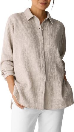 Eileen Fisher Classic Collar Stretch Organic Cotton Button-Up Shirt in Dove at Nordstrom, Size X-Large