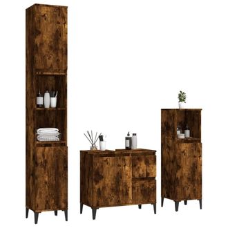 Berkfield Home Modern 3 Piece Bathroom Cabinet Set Smoked Oak Engineered Wood in Brown