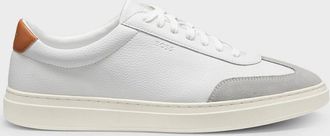 HUGO BOSS Mens BOSS Orange Kieran Mens Grained-Leather Trainers with Contrast Backtab - Natural 108 - White - Size: 11