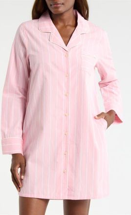 Nordstrom Classic Piped Cotton Nightshirt in Pink Jane Stripe at Nordstrom, Size X-Large
