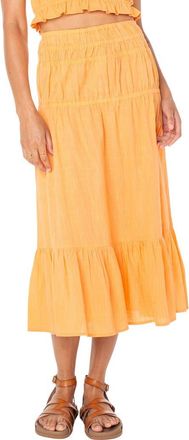 Roxy Malia Tiered Cotton Midi Skirt in Muskmelon Solid at Nordstrom, Size Xx-Large