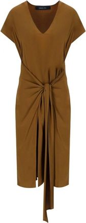 Federica Tosi Elegante Knoop Midi Jurk - Dames - Casual kleedjes - Bruin - XS - Kleedjes