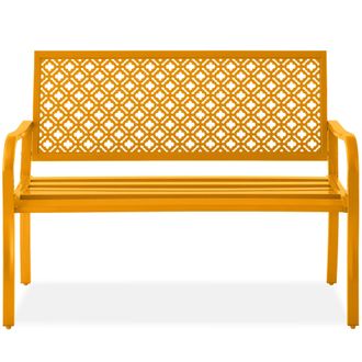 Best Choice Products Indoor Outdoor Steel Garden Bench w/ Geometric Backrest, Foot Levelers