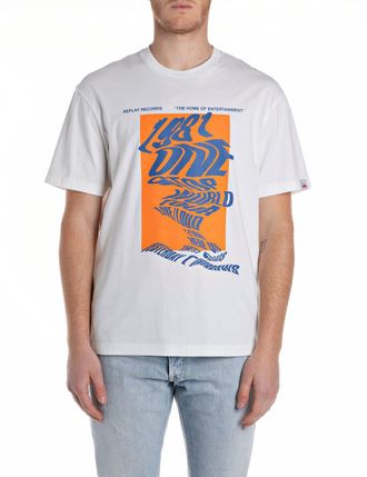 Replay Print-Shirt REPLAY, Herren, Gr. L, weiss (natural wei&szlig;), Jersey, Obermaterial: 100% Baumwolle, bedruckt, regular fit, Rundhals, abgesteppte Kante, Shi