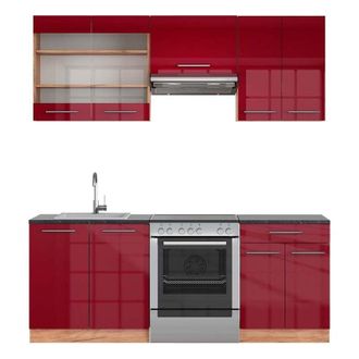 Vicco Cucina componibile Fame-Line, Bordeaux lucido/rovere dorato, 200 cm, pl Antracite