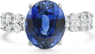 Pompeii3 7 1/2Ct Oval Blue Sapphire Diamond Engagement Ring 14k Gold Lab Grown Size: 7