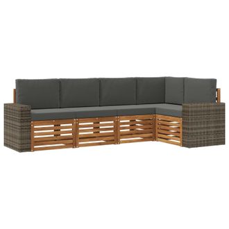 vidaXL Conjunto De Sof&aacute; Seccional Con Coj&iacute;n 5 Pcs Natural Y Antracita Vidaxl
