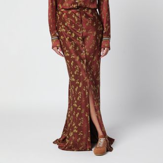 Dries Van Noten Gonna lunga ruggine in jacquard floreale