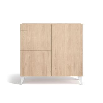 HERDASA Zapatero de melamina roble claro patas blanco 87x90x27 cm