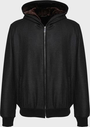 Gorski Mens Loro Piana Wool-Cashmere Jacket with Select Shearling Lamb Lining