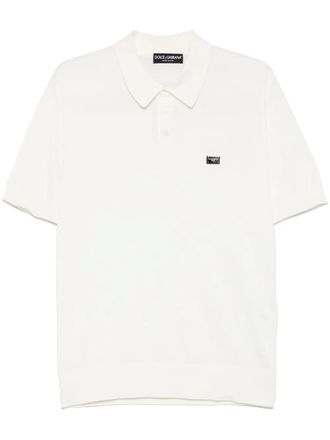 Dolce & Gabbana logo-plaque cotton polo shirt - White
