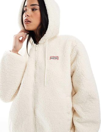 Hunter Bonelle - Giacca in pile borg color crema con cappuccio-Bianco