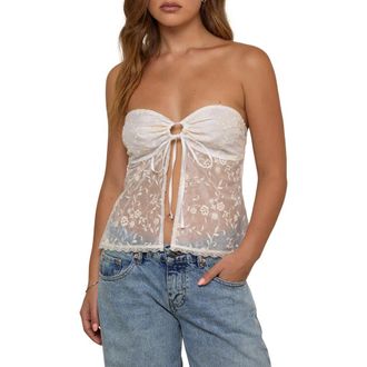 Motel Gretaili Strapless Sheer Embroidered Split Front Top in Fresia Broderie Ivory at Nordstrom Rack, Size X-Large