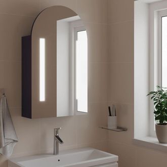 Berkfield Home Bathroom Mirror Cabinet with LED Light Arched Grey 42x13x70 cm | Size: 42 x 13 x 70 cm