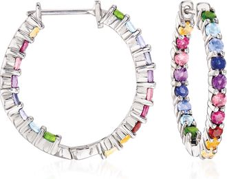 Ross-Simons Multi-Gem Hoop Earrings in Sterling Silver