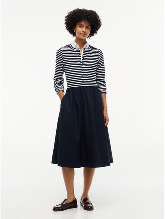 Tommy Hilfiger Womens Mixed-Media Striped Henley Midi Dress - Navy Blue - XXL