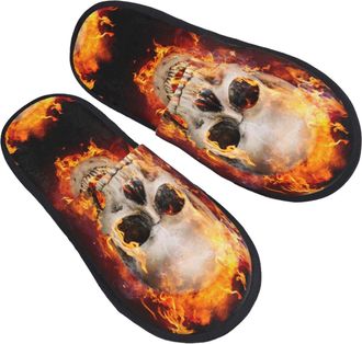 Generic Home Slippers Satanic Skull In Flames In The Darkness Slippers Soft Unisex House Slipper For Party Bedroom Spa M