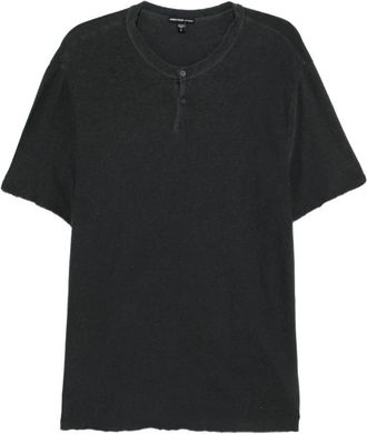 James Perse Slub Jersey Henley met Korte Mouwen - Heren - T-shirts - Zwart - M - Katoen - Tops