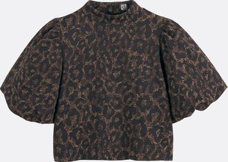 La Redoute Collections Blouse met opstaande kraag, luipaardjacquard