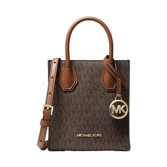 Michael Kors Mercer Extra Small Logo and Leather Crossbody Bag - Dames - Handtassen - Bruin - ONE Size - Polyester - Tassen