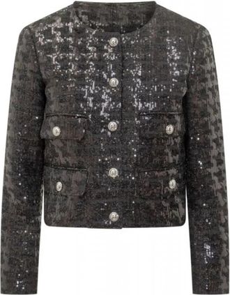 Michael Kors Gecropped Jasje van Tweed met Pailletten - Dames - Zomerjassen - Zwart - M - Tweed - Jassen